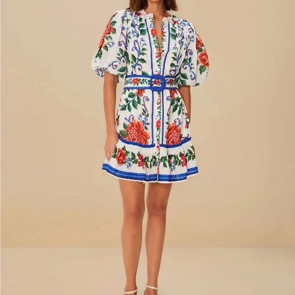 FARM Rio Off White Flower Tapestry Mini Dress - NWT - Picture 2 of 8